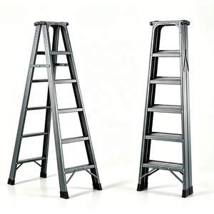 Échelle en acier au carbone double face à 6 marches, large et antidérapante, noire, moins chère que les modèles similaires, pour <span class=keywords><strong>bibliothèque</strong></span>, 150 kg, EN 131 - Product Image 1