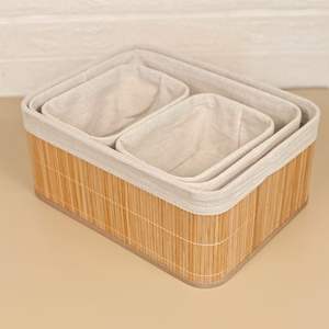 <span class=keywords><strong>Panier</strong></span> de rangement multifonctionnel 3pcs en bambou naturel tissé pour snacks - Product Image 2