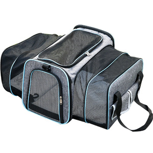 Transportadora Expandible para Mascotas, Gris con Ribete Verde, Gran Capacidad, Transpirable, Bolsa de Viaje Portátil para Perros y Gatos - Product Image 5
