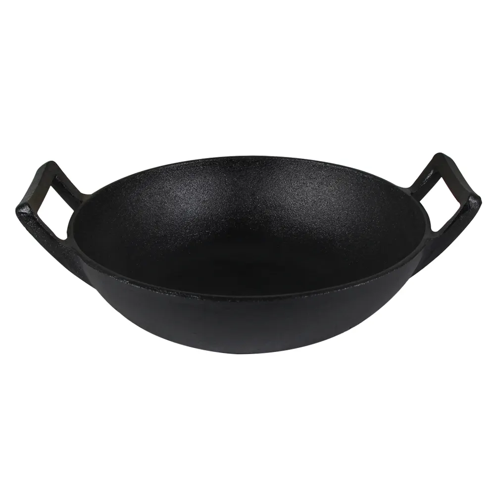 Dia 30cm 12 "polegadas OEM preseasoned Ferro Fundido Wok Ferro Fundido Braise Wok Wok chinês com alça dupla