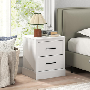 Customizable White Modern Wooden <strong>Bedside</strong> Cabinet, <strong>Compact</strong> End <strong>Table</strong> with 2 Storage Drawers, Practical Side Furniture for Bedroom - Product Image 2
