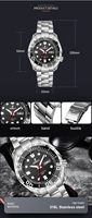 Montre de plongée professionnelle automatique mécanique pour homme en acier inoxydable analogique sport avec verre saphir