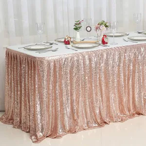 派对婚礼桌裙长方形桌边踢脚线玫瑰金亮片桌裙装饰