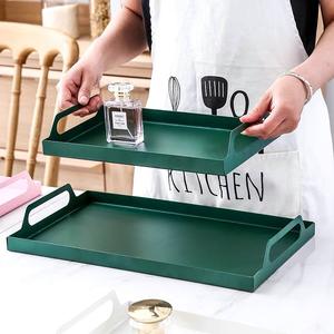 Plateau rectangulaire vert foncé minimaliste scandinave pour la décoration du salon et l'exposition d'un service à thé, couleur unie, en fer forgé - Product Image 2