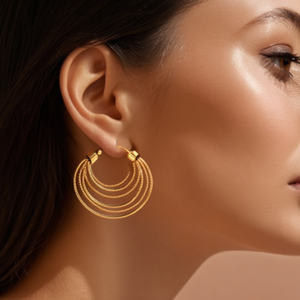 Boucles d'oreilles créoles en acier inoxydable plaqué or 316L, bijoux de mode multicouches pour femmes - Product Image 3