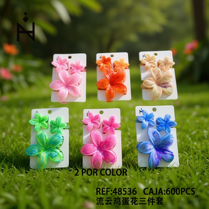 Set di 3 fermagli per capelli Flowing Cloud Frangipani con design floreale colorato per donne e ragazze - Product Image 3