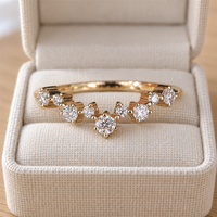 Bague de mariage personnalisée en diamant de laboratoire taille ronde avec bord festonné, en or massif 10K/14K/18K, avec griffes incurvées, bande empilable, certifiée IGI VS VVS