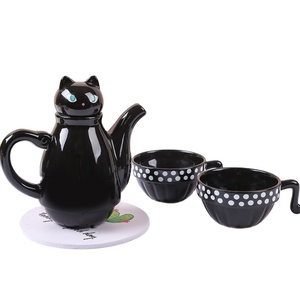 Théière en céramique noire mignonne en forme de chat, théière <span class=keywords><strong>Kyusu</strong></span> japonaise, taille et forme personnalisables - Product Image 1