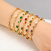 Pulsera de Flor de Tulipán Chapada en Oro de 18k Resoul, Pulsera Floral con Pedrería Colorida, Pulsera de Moda Bohemia para Mujer