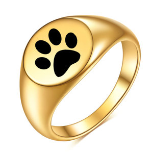 Pet Paw Print Gold <b>Ring</b> 12MM Round Unisex Fashion Jewelry Gift - Product Image 1
