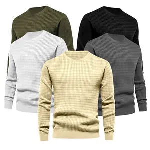 Suéteres de punto personalizados con logotipo Jacquard, cuello redondo, algodón, prendas de punto de gran tamaño Unisex, jerséis de invierno, suéter para hombres