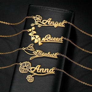 Dropshipping Bijoux fantaisie Plaqué or 18 carats Collier avec nom personnalisé Fleur du mois de naissance Colliers personnalisés - Product Image 3