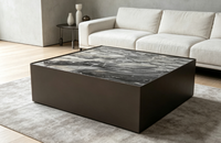 Table basse carrée en marbre, veines de pierre effet encre naturelle, table basse artistique moderne et minimaliste pour salon de villa