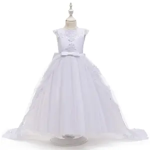 Girl models little princess flower girl dress child gown with big bow