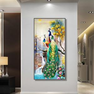 Vente chaude moderne de luxe or <span class=keywords><strong>bleu</strong></span> vert <span class=keywords><strong>paon</strong></span> mur art suspendu peinture cristal porcelaine peinture salon - Product Image 5