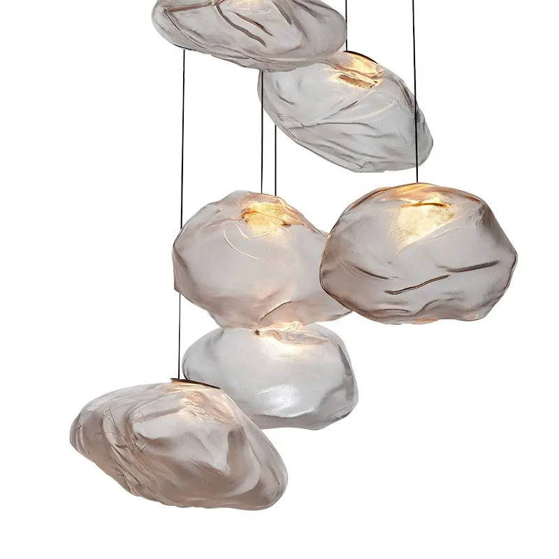 Nordic Design Smoky Grey Art Hanging Lamp Decorative Blown Glass Pendant Light Restaurant Chandelier