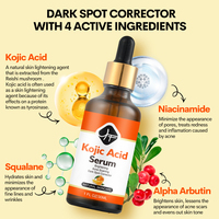 Sérum Éclaircissant Marque Blanche à l'Acide Kojique pour une Peau Éclatante à la Niacinamide et l'Élimination des Taches Brunes, Sérum Vitamine C