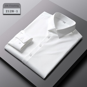 Camisa de Seda de Sarga Blanca para Hombre, Nueva Colección 2025, Personalizada, Manga Larga, <span class=keywords><strong>Sin</strong></span> Plancha, Monocromática, Transpirable, Casual, Entallada, para Primavera - Product Image 6