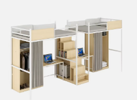 Lit superposé double intégré avec bureau, armoire et rangements intégrés, escalier et espace privé – Ensemble de mobilier tout-en-un pour étudiants et personnel