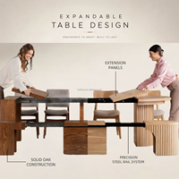 Table à manger transformable moderne de luxe ovale et rectangulaire, extensible et pliable, en bois massif, imperméable, faite à la main, pour 4-8-12 personnes