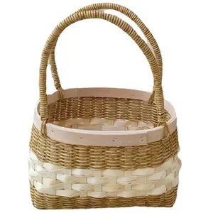 Picnic Basket with Handles Plastic Rattan Storage Outdoor Camping Picnic Supplies Baskets