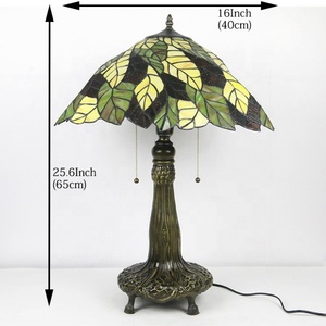 LongHuiJing European Custom Style Eco-Friendly Flexible AC E26 Stained Glass Table Lamps Leaf Lampshade <b>Bedside</b> Living Room Home - Product Image 3