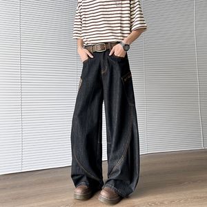 Spliced Serpentine Machete Jeans Hommes Lâche Jambe Droite Niche Broderie <span class=keywords><strong>Original</strong></span> Bovins Noir Pantalon Large - Product Image 3