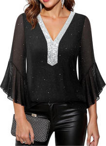 Camisa de Oficina Casual de Gasa para Mujer, Estilo Primavera/Verano, Transpirable, Cuello en V, Media Manga, Venta al por Mayor - Product Image 5