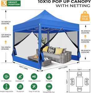 10x10 màu xanh pop-up Tán lều nhiệm vụ nặng nề thương mại gazebo 4 sidewalls muỗi màn hình dây kéo cửa 3x3 Toldo lều - Product Image 4