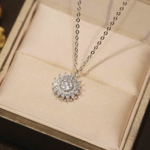 Sunflower Pendant Necklace 18K Gold Plated Stainless Steel Pave Setting Flower Design For Women Party Jewelry - Product Image 4