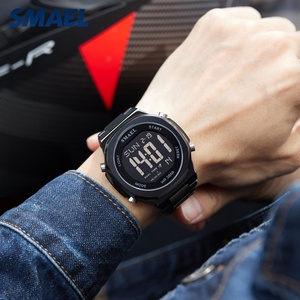 Montre Smael 6101 Chronographe numérique pour hommes, bracelet en acier inoxydable, montre-bracelet de style professionnel, mouvement à quartz avec lumière luminescente - Product Image 4