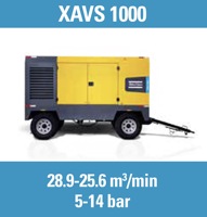 Compresseur d'air industriel Atlas Copco XATS350 sur roues, silencieux, portable, à moteur diesel, à vis, lubrifié, haute pression, refroidi par air