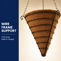 Pots de fleurs d'intérieur et d'extérieur, panier suspendu en métal avec doublure en fibre de coco, support de plante rond en fil métallique avec chaîne pour la décoration du jardin