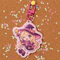 Porte-clés en acrylique personnalisé Vigreat, forme ondulée, avec paillettes, imprimé de personnages d'anime version Q, pendentif en acrylique, objet de collection