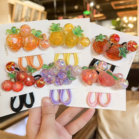 Groothandel 2 stuks/set Zoete Glitter Fruit Acryl Haarbandjes Aardbei Kers Elastische Haarbandjes Kinderen Meisjes Kraaltjes Haaraccessoires