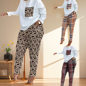 Primavera autunno nuovi pantaloni sportivi da donna con stampa a maniche lunghe pantaloni larghi da donna Casual a due pezzi - Product Image 1