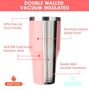 WeVi Cangkir Tumbler Stainless Steel Dinding Ganda, Tumbler Kopi Perjalanan Insulasi Vakum, Cangkir Tumbler Stainless Steel Dinding Ganda 20Oz 30Oz 40Oz dengan Pegangan Sedotan