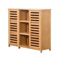 Armario de almacenamiento de bambú con puerta y estantes, lateral independiente, amortiguador
