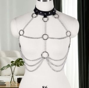 Кожаный комплект с металлической цепью, открытой грудью и элементами бондажа: фетиш-белье для женщин, униформа для ролевых игр БДСМ для пар - Product Image 1