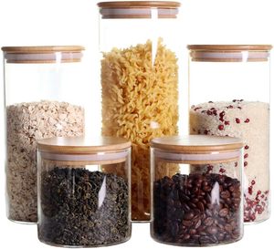 Stackable Kitchen <b>Canisters</b> <b>Set</b> Clear Glass Food Storage Jars Containers with Airtight Bamboo Lid - Product Image 1