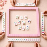 160 Ubin Melamin Set Mahjong Modern Amerika Tema Bunga Pastel 30x22x14mm Peacock Bamboo Joker Pink OEM Custom