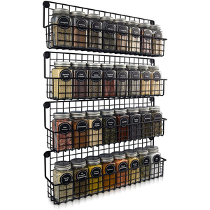 Scaffale di stoccaggio del condimento del supporto della parete di 4 livelli all'ingrosso, organizzatore metallico degli scaffali del barattolo della spezia d'attaccatura della <span class=keywords><strong>cucina</strong></span> - Product Image 6