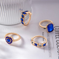 Go Party 4 Pcs/Set Blue Diamond Crystal Charms Butterfly Heart Joint Finger Ring Set Geometric Knuckle Ring Set for Women Girls