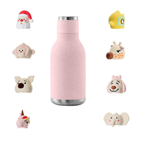 Bouteille d'eau portable en acier inoxydable avec couvercle en silicone motif animal, mignonne, dessin animé 3D, sans BPA, anti-fuite, réutilisable, thermos pour enfants
