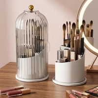 Organisateur de pinceaux de maquillage rotatif en plastique pour bureau, design transparent en forme de cage à oiseaux, pour bijoux, lunettes, rangement anti-poussière pour rouges à lèvres