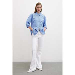 Camisa de Botones con Rayas Azules, Blusa Informal de Popelina para Mujer, Estilo Diario, Diseño Sencillo - Product Image 2