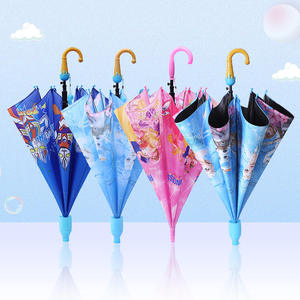 Durable <b>Frame</b> Cute Pongee Fabric Waterproof Plastic Curved Handle Automatic Open <b>Black</b> Coated Uv Protective Children Umbrella - Product Image 2