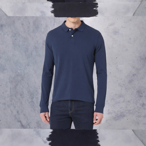 Polo à manches longues pour homme, 100% coton, tricoté, uni, décontracté, pour le golf - Product Image 3