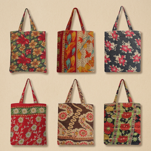 Sacs fourre-tout vintage en tissu de sari Kantha - Product Image 4