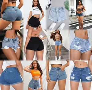 Shorts de mezclilla retro lavados al por mayor con bordes deshilachados, estilo nuevo de <span class=keywords><strong>verano</strong></span> para <span class=keywords><strong>mujer</strong></span>, ajuste ceñido y efecto adelgazante, <span class=keywords><strong>pantalones</strong></span> cortos de moda. - Product Image 1